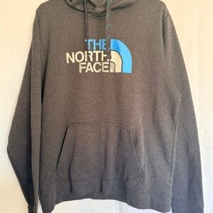 The North Face Gray Pullover Hoodie with Blue Logo Accent